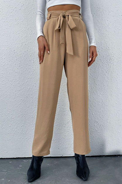 Belted Straight Leg Pants with Pockets - DunbiBeauty, LLC