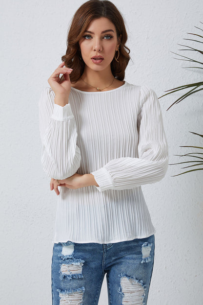 Ribbed Round Neck Long Sleeve Top