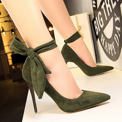 BIGTREE Women's Suede Stilettos with Side Bow - DunbiBeauty, LLC