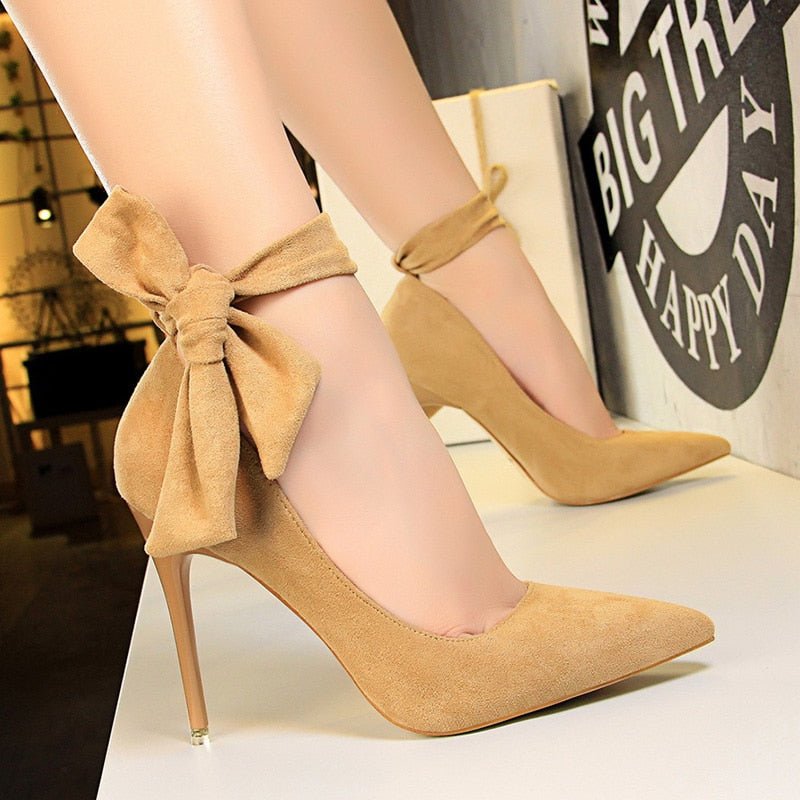 BIGTREE Women's Suede Stilettos with Side Bow - DunbiBeauty, LLC