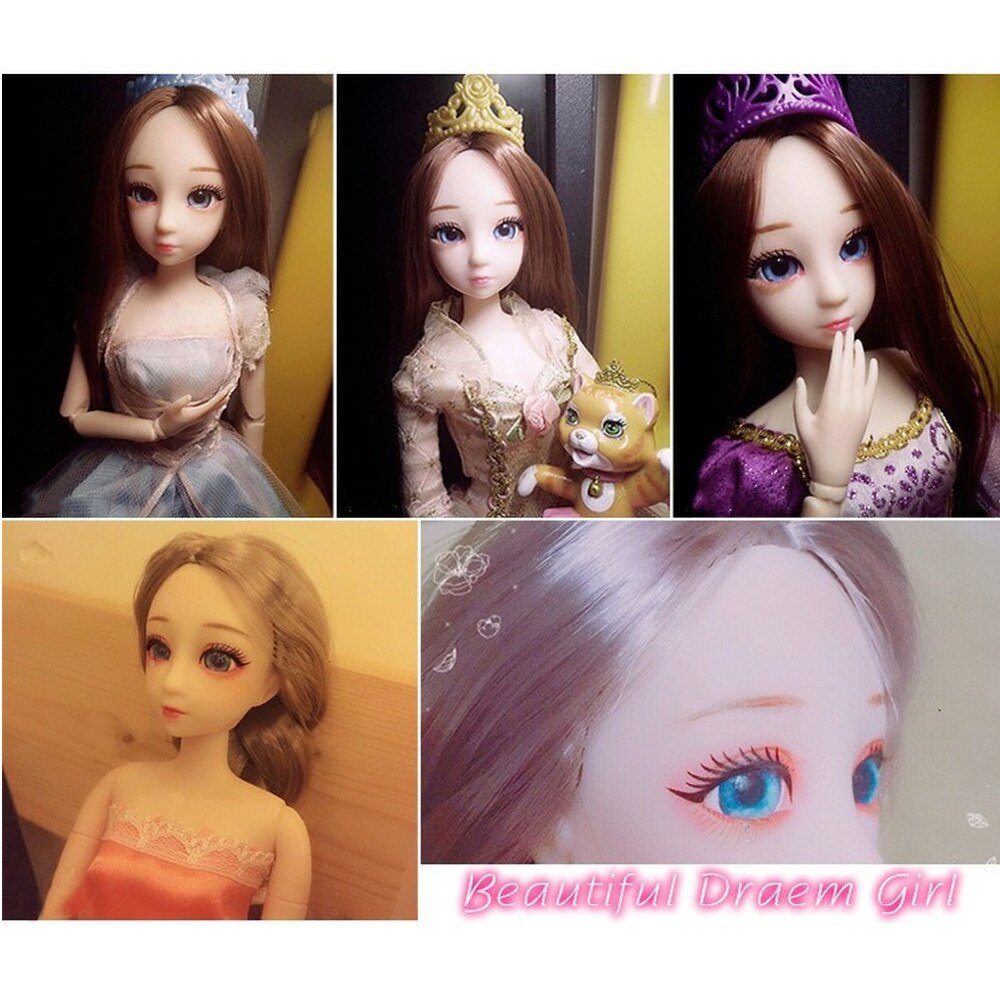 BJD Doll 30cm 20 Movable Jointe Dolls 3D Eyes Bjd Plastic Doll for Girls Toys Long Wig Female Nude Body Fashion Christmas Gift - DunbiBeauty, LLC