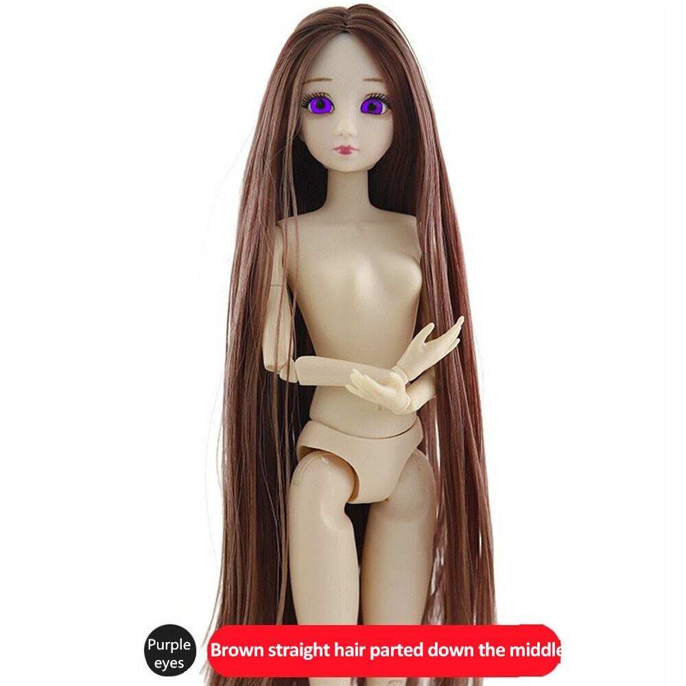 BJD Doll 30cm 20 Movable Jointe Dolls 3D Eyes Bjd Plastic Doll for Girls Toys Long Wig Female Nude Body Fashion Christmas Gift - DunbiBeauty, LLC