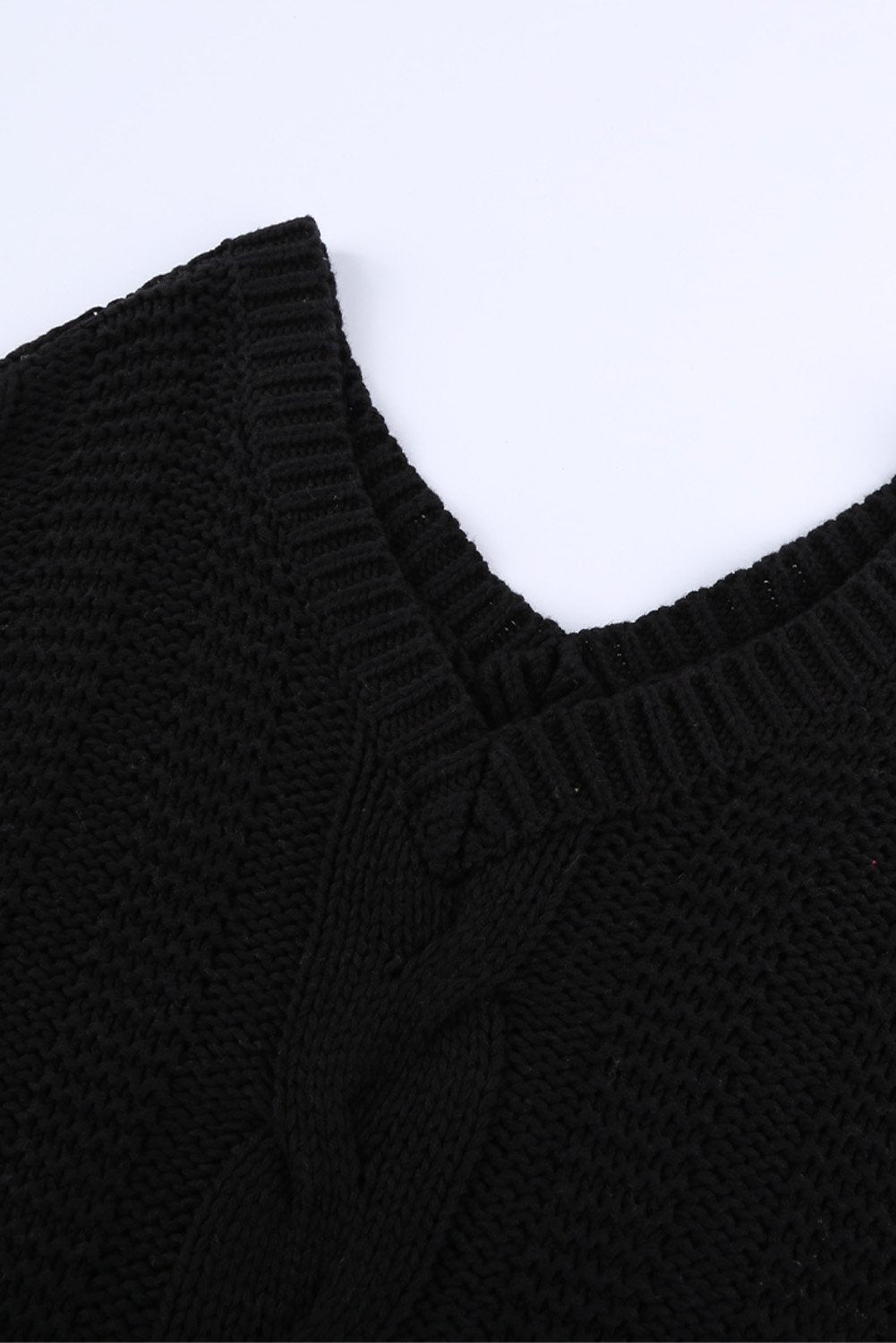 Black Bubblegum V-Neck Braided Knit Sweater - DunbiBeauty, LLC