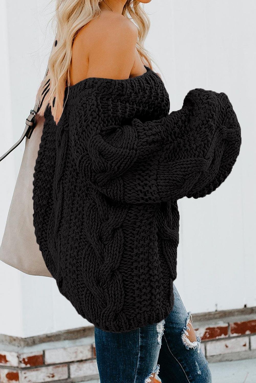 Black Bubblegum V-Neck Braided Knit Sweater - DunbiBeauty, LLC