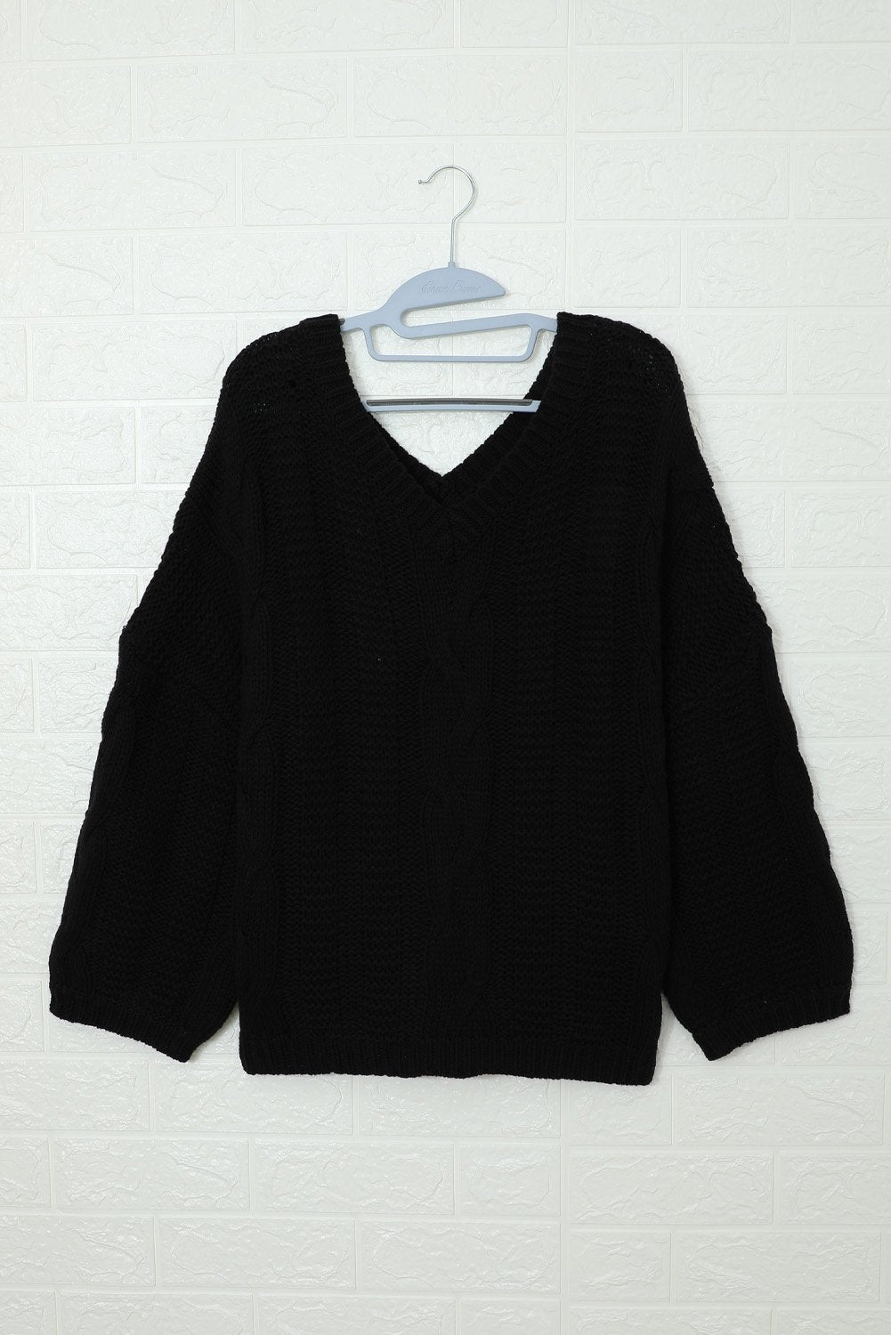 Black Bubblegum V-Neck Braided Knit Sweater - DunbiBeauty, LLC