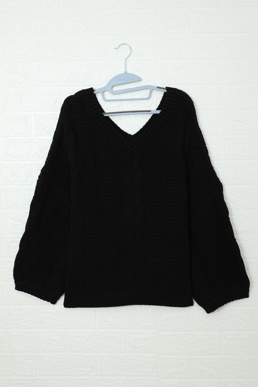 Black Bubblegum V-Neck Braided Knit Sweater - DunbiBeauty, LLC