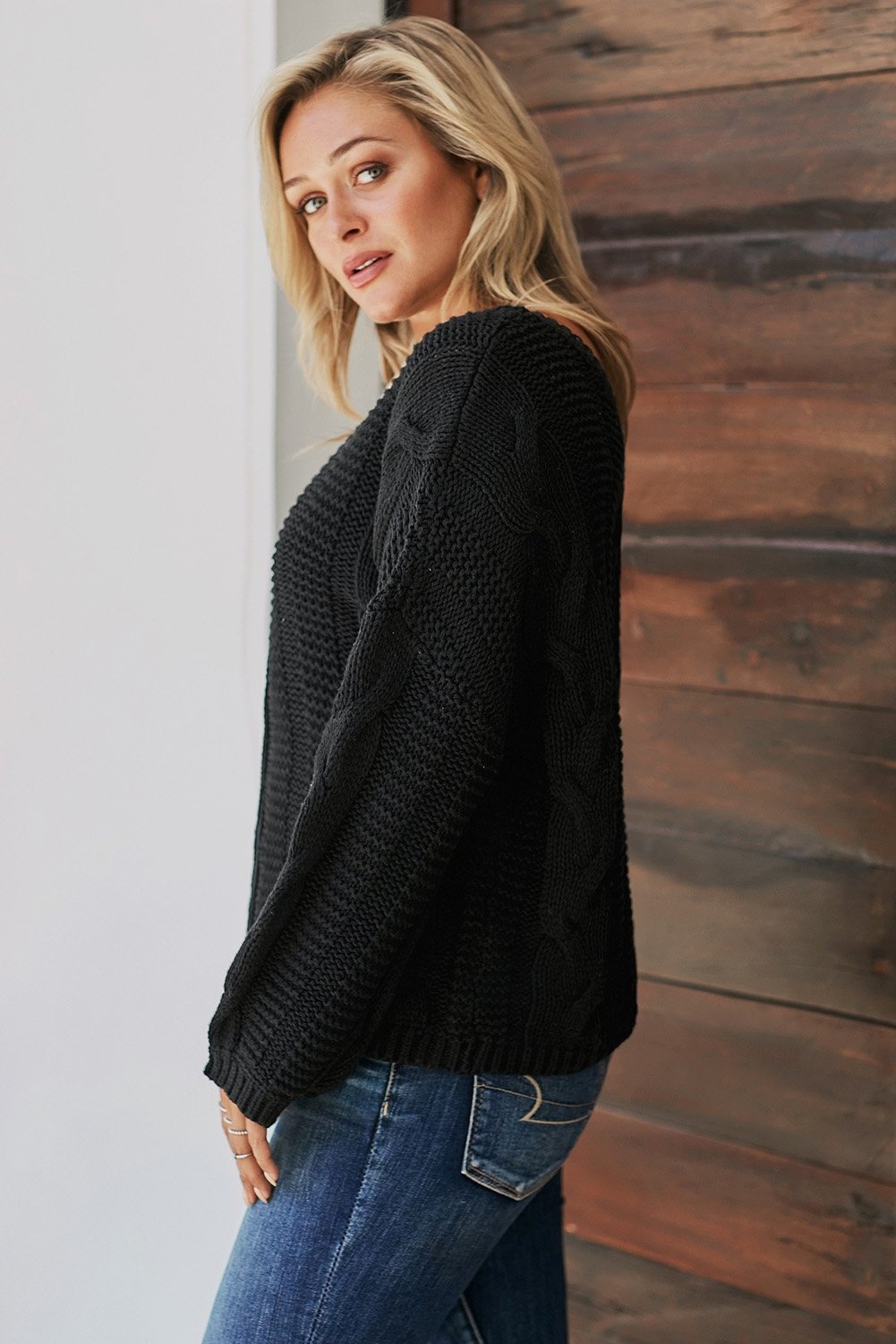 Black Bubblegum V-Neck Braided Knit Sweater - DunbiBeauty, LLC