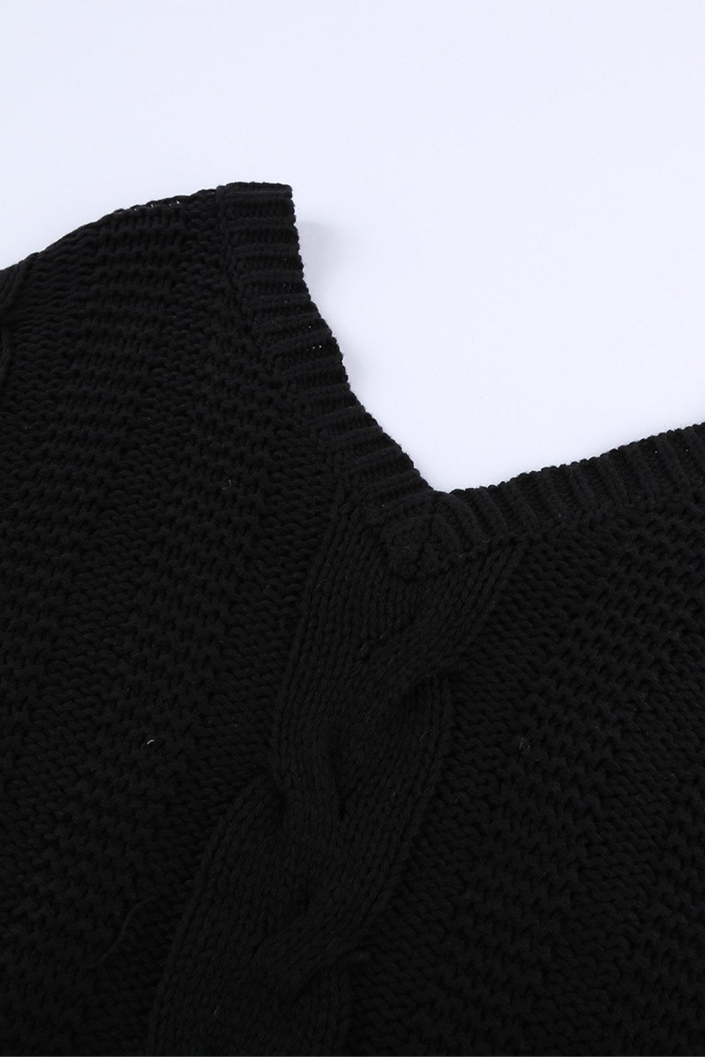 Black Bubblegum V-Neck Braided Knit Sweater - DunbiBeauty, LLC