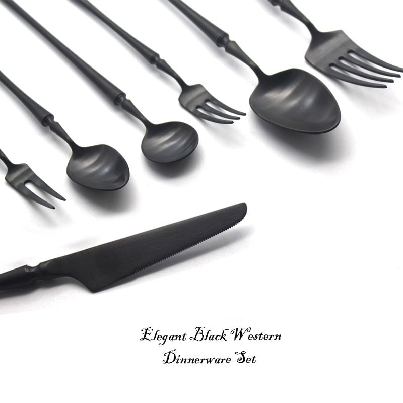 Black Cutlery Set 304 Stainless Steel Butter Knife Dessert Fork Spoons Western Dinnerware Tableware Set Kitchen Accessories - DunbiBeauty, LLC