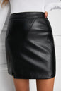 Black Faux Leather Mini Skirt With Slit - DunbiBeauty, LLC