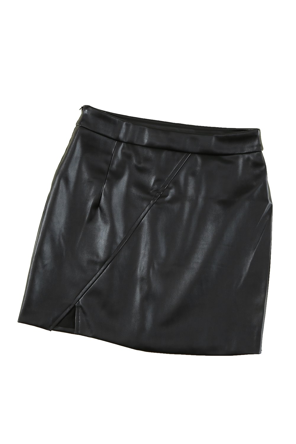 Black Faux Leather Mini Skirt With Slit - DunbiBeauty, LLC