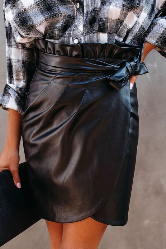 Black Faux Leather Wrap Skirt - DunbiBeauty, LLC