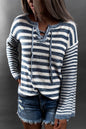 Blue Striped Knit Tie Up Sweater - DunbiBeauty, LLC