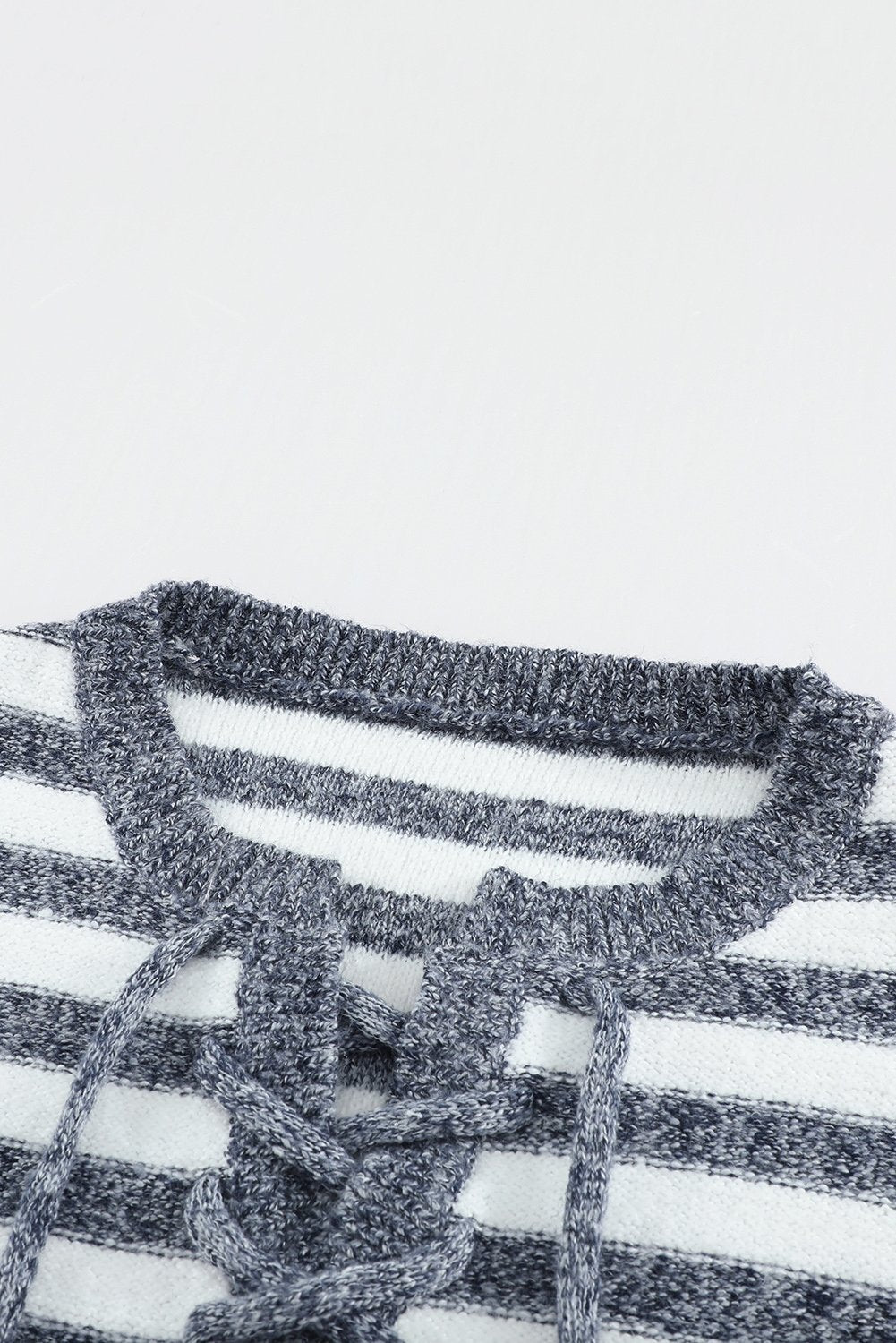 Blue Striped Knit Tie Up Sweater - DunbiBeauty, LLC