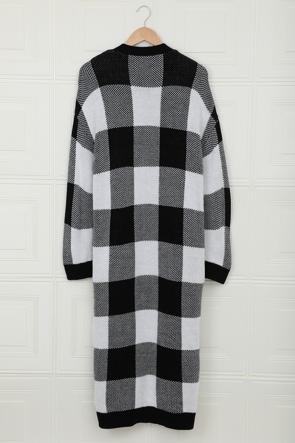 Board Games Pocketed Checkered Cardigan - DunbiBeauty, LLC