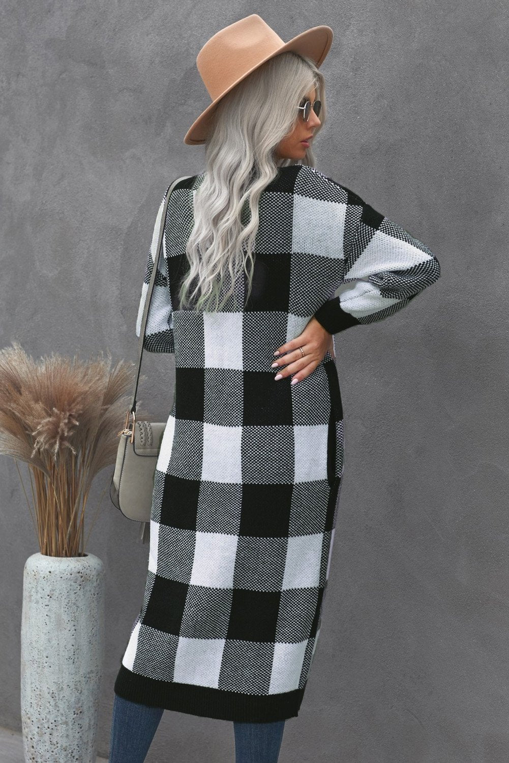 Board Games Pocketed Checkered Cardigan - DunbiBeauty, LLC