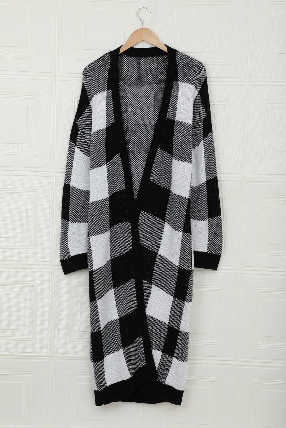 Board Games Pocketed Checkered Cardigan - DunbiBeauty, LLC