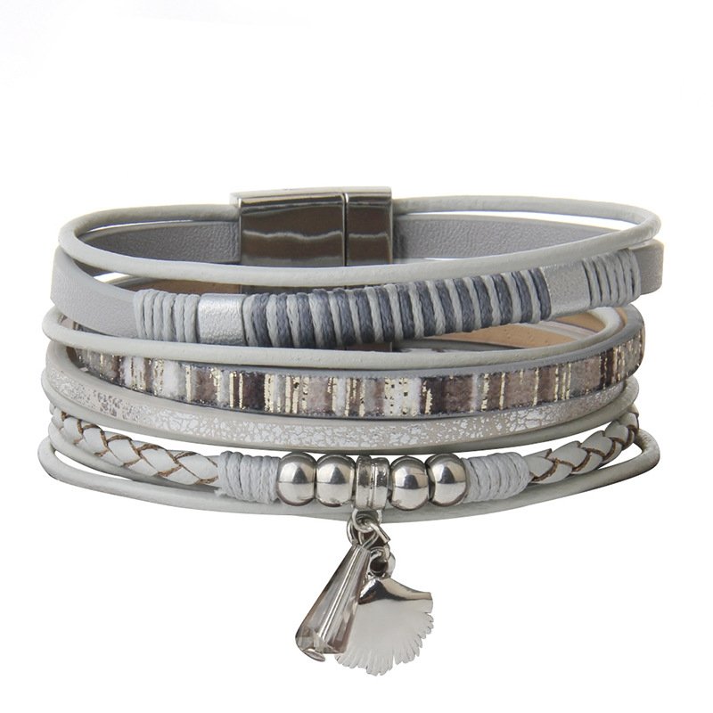 Boho Multi-strap Charm Vegan Leather Braided Bracelet - DunbiBeauty, LLC