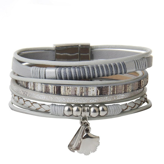 Boho Multi-strap Charm Vegan Leather Braided Bracelet - DunbiBeauty, LLC