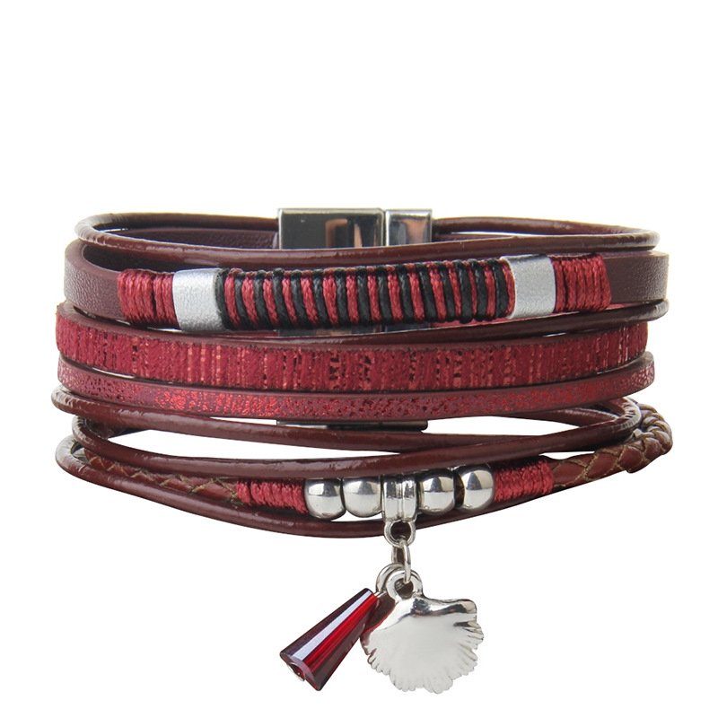 Boho Multi-strap Charm Vegan Leather Braided Bracelet - DunbiBeauty, LLC