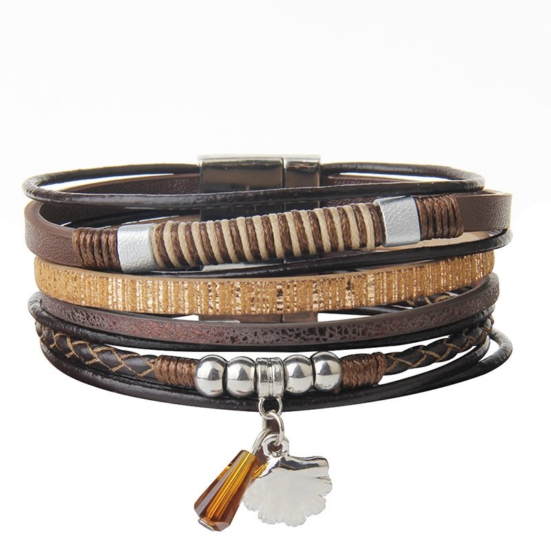 Boho Multi-strap Charm Vegan Leather Braided Bracelet - DunbiBeauty, LLC