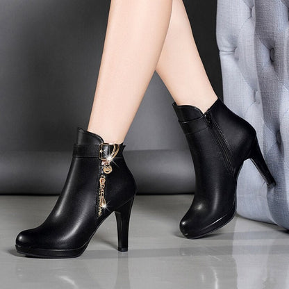 Boots Women Autumn Ankle Boots For Women Thin Heel Zipper Casual Female Shoes Leather Boots Botas Mujer - DunbiBeauty, LLC