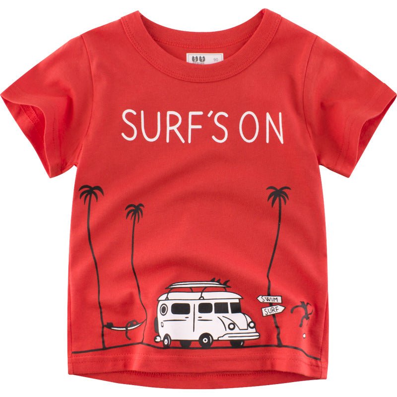 Boy's Short Sleeve Surfer Theme T-Shirt - DunbiBeauty, LLC