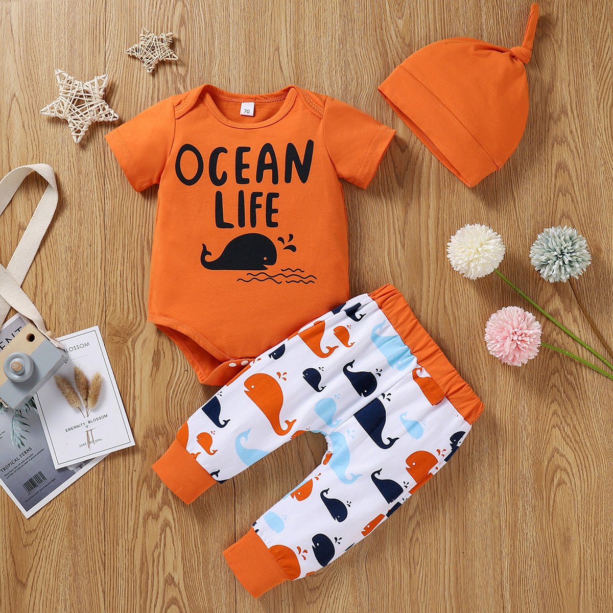 Boys Whale Theme Onesie Hat and Pants Set - DunbiBeauty, LLC