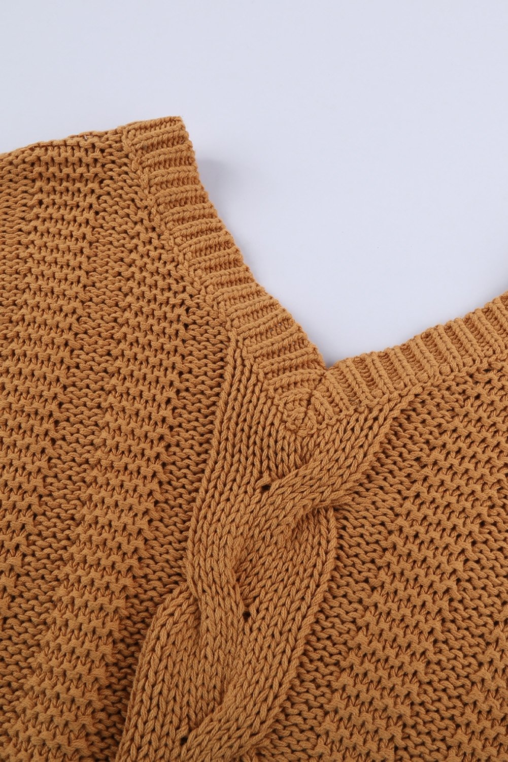 Brown Bubblegum V-Neck Braided Knit Sweater - DunbiBeauty, LLC