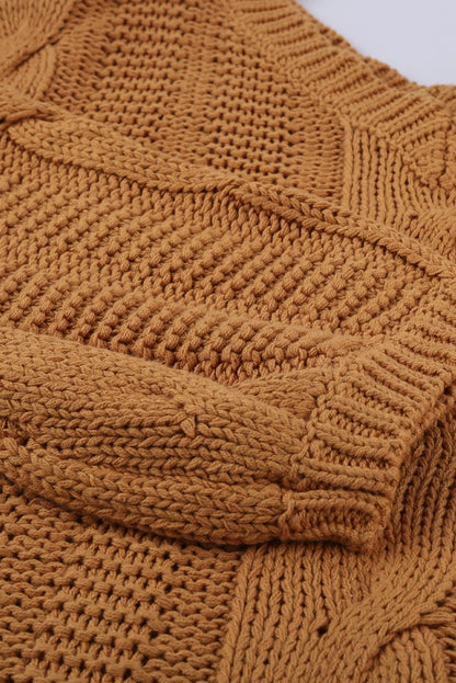 Brown Bubblegum V-Neck Braided Knit Sweater - DunbiBeauty, LLC