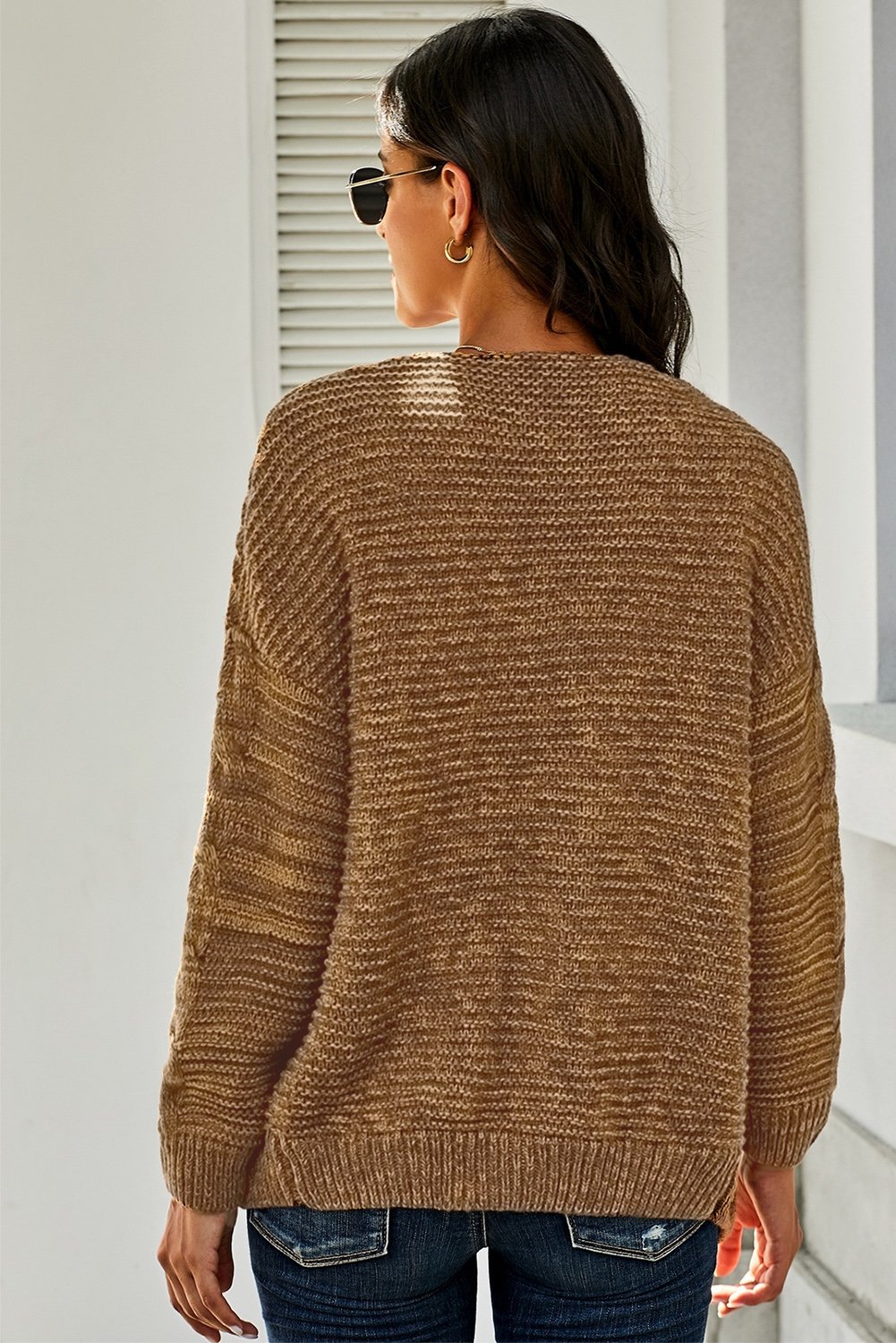 Brown Chunky Wide Long Sleeve Knit Cardigan - DunbiBeauty, LLC