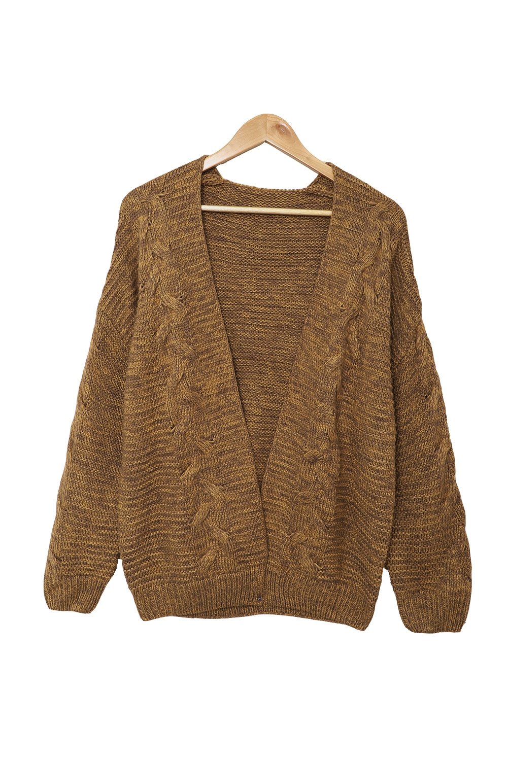 Brown Chunky Wide Long Sleeve Knit Cardigan - DunbiBeauty, LLC