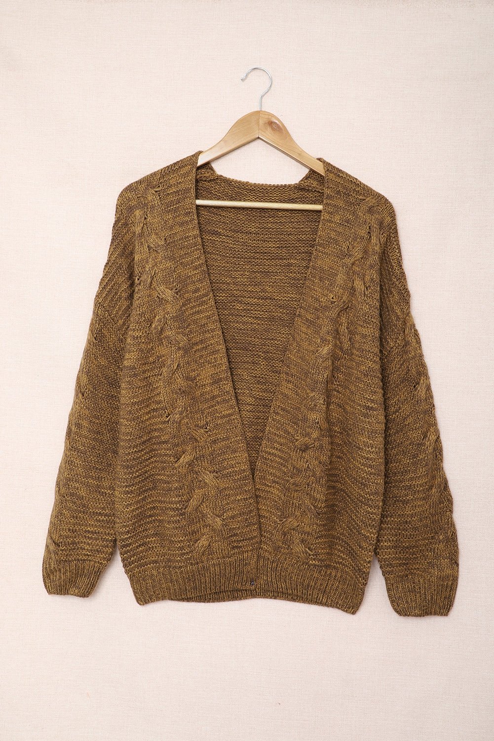 Brown Chunky Wide Long Sleeve Knit Cardigan - DunbiBeauty, LLC