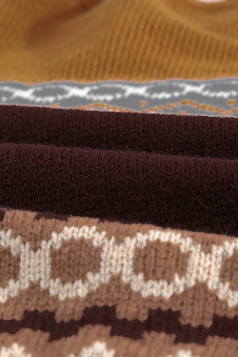 Brown Printed Crew Neck Knit Sweater - DunbiBeauty, LLC