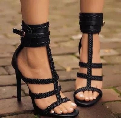 Buckles Woven Open Toe High-Heel Sandals - DunbiBeauty, LLC