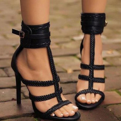 Buckles Woven Open Toe High-Heel Sandals - DunbiBeauty, LLC