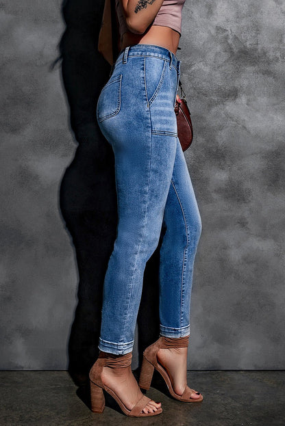 Button Fly Center Seam High Rise Jeans - DunbiBeauty, LLC