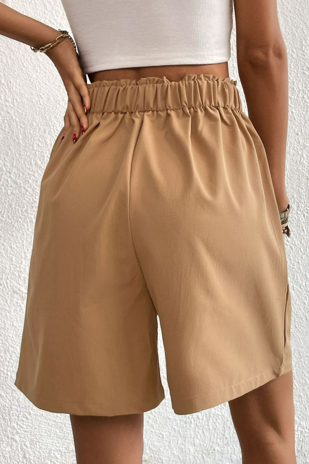 Buttoned Elastic Waist Pleated Detail Shorts - DunbiBeauty, LLC