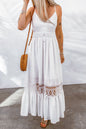 Buttoned Spliced Lace Spaghetti Strap Maxi Dress - DunbiBeauty, LLC