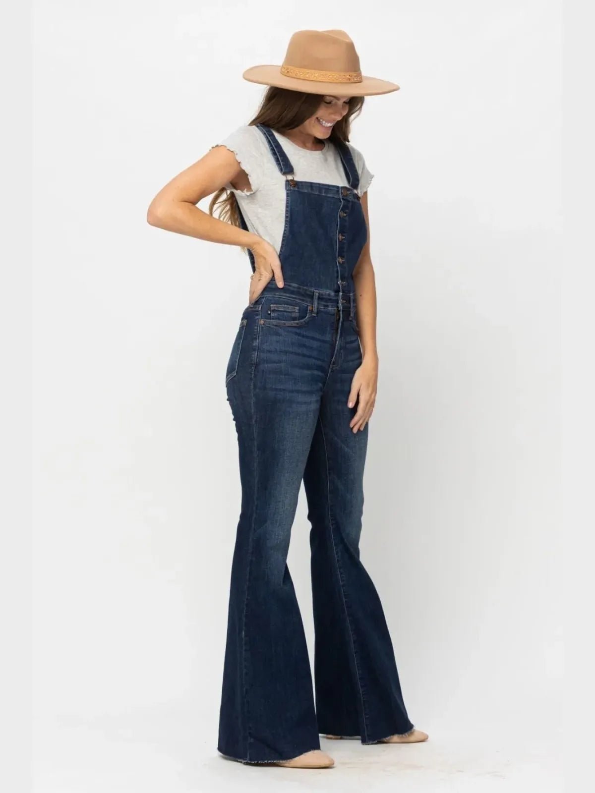 Buttoned Tummy Control Flare Overalls By Judy Blue - DunbiBeauty, LLC