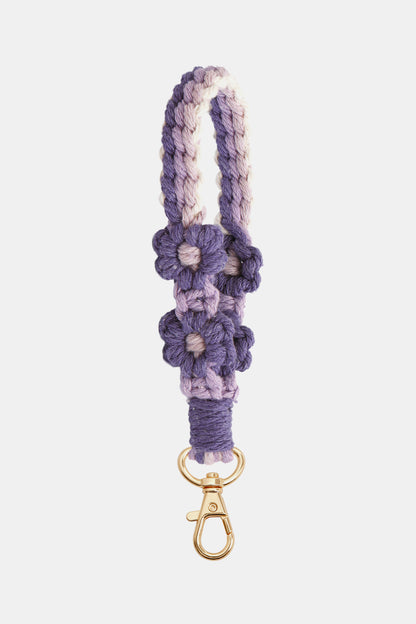 Flower Shape Wristlet Zinc Alloy Closure Macrame Key Chain