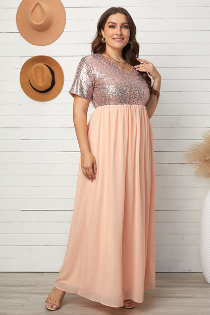 Plus Size Sequined Spliced Maxi Dress Trendsi