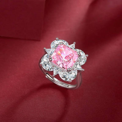 Pink Lotus-Shaped 925 Sterling Silver Adjustable Rings