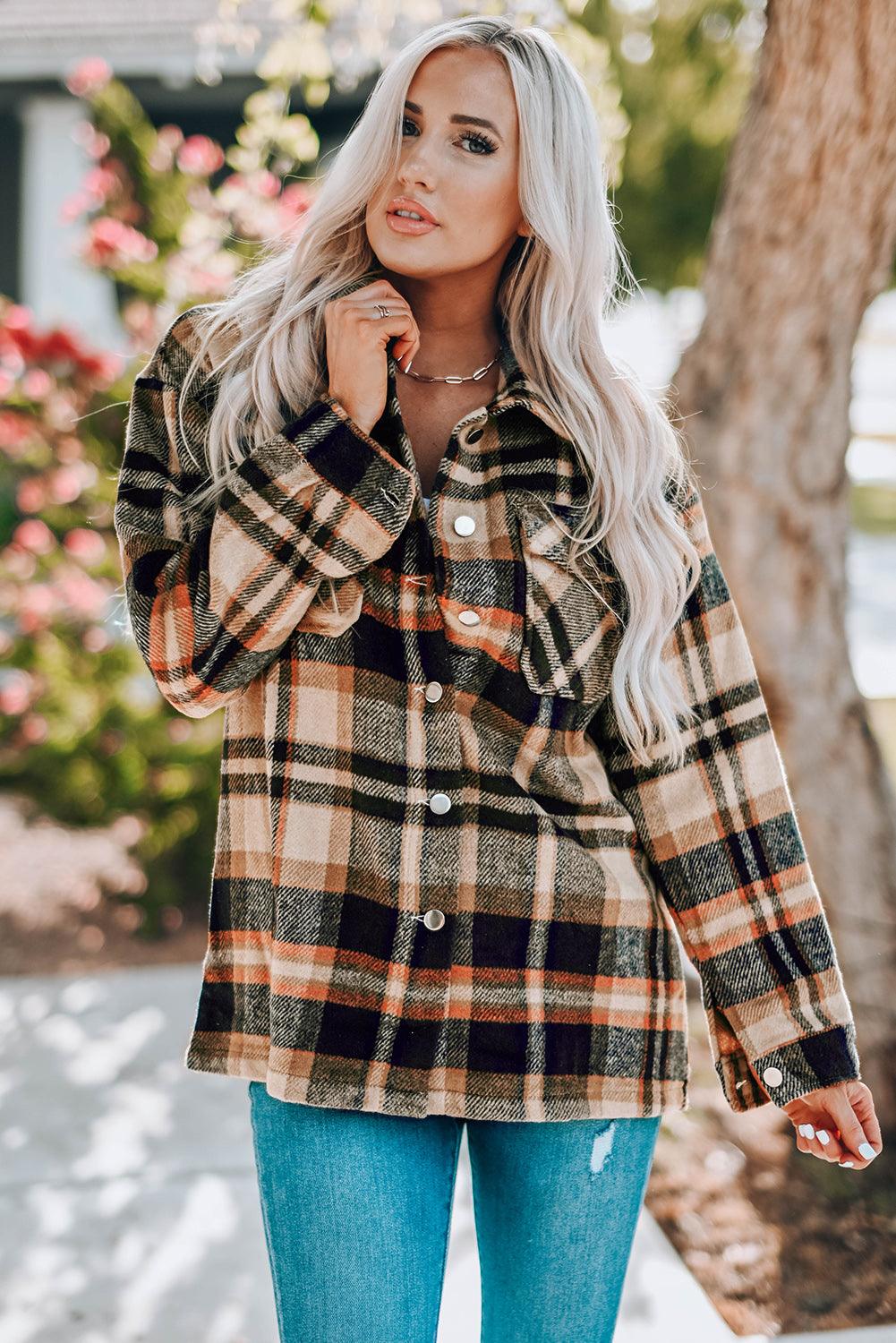 Plaid Button Front Shirt Jacket with Breast Pockets Trendsi