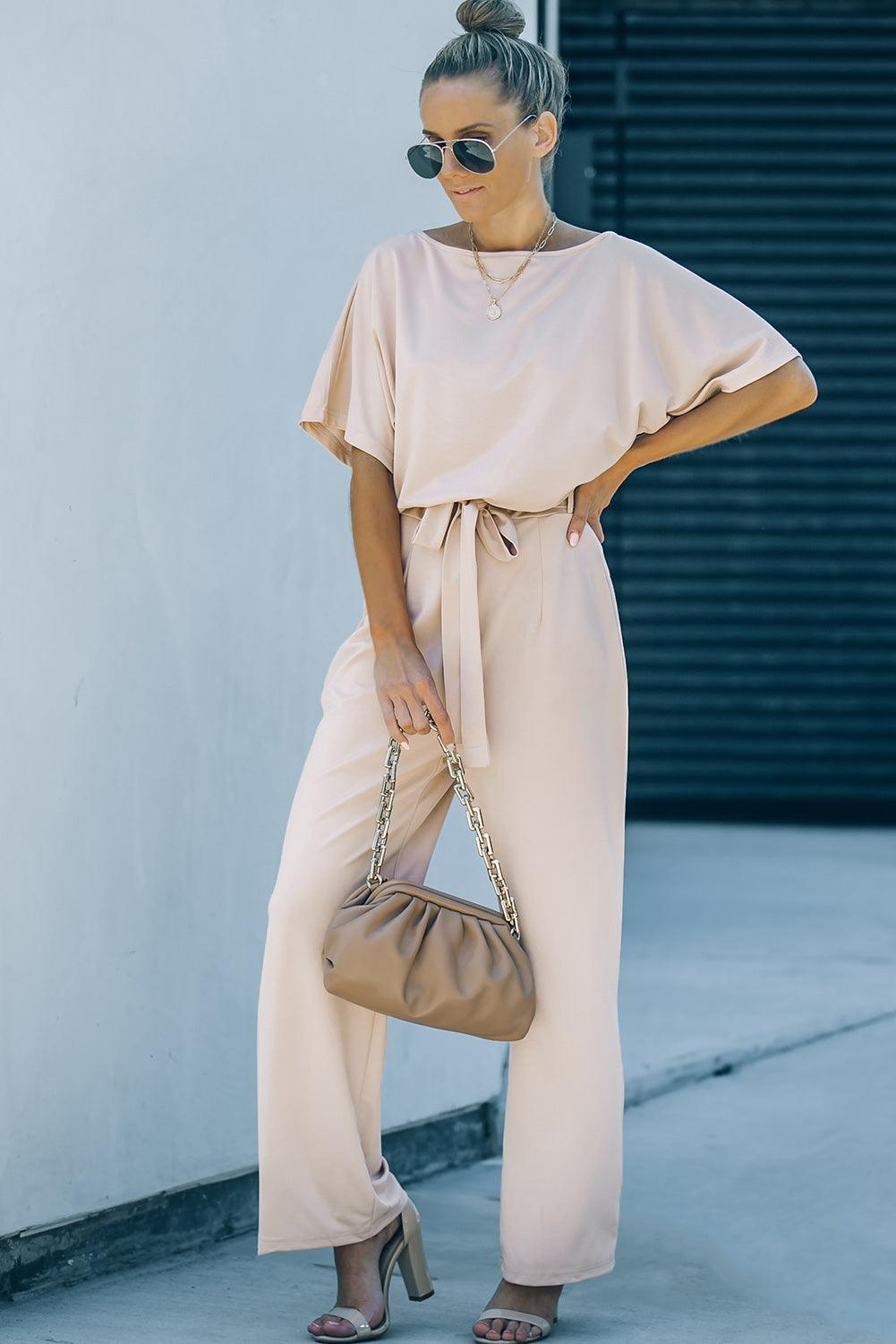 Oh So Glam Belted Wide Leg Jumpsuit Kiwidrop