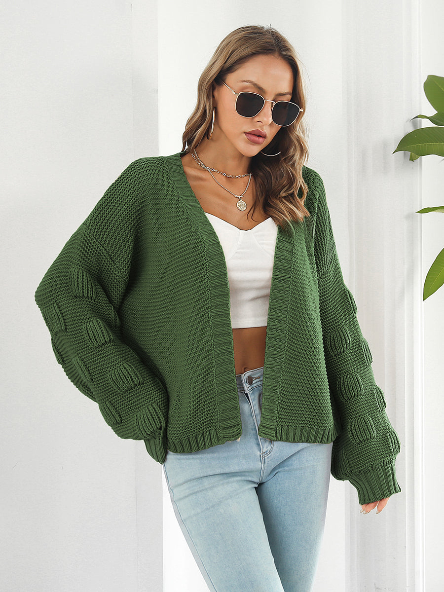 Open Front Ribbed Trim Cardigan