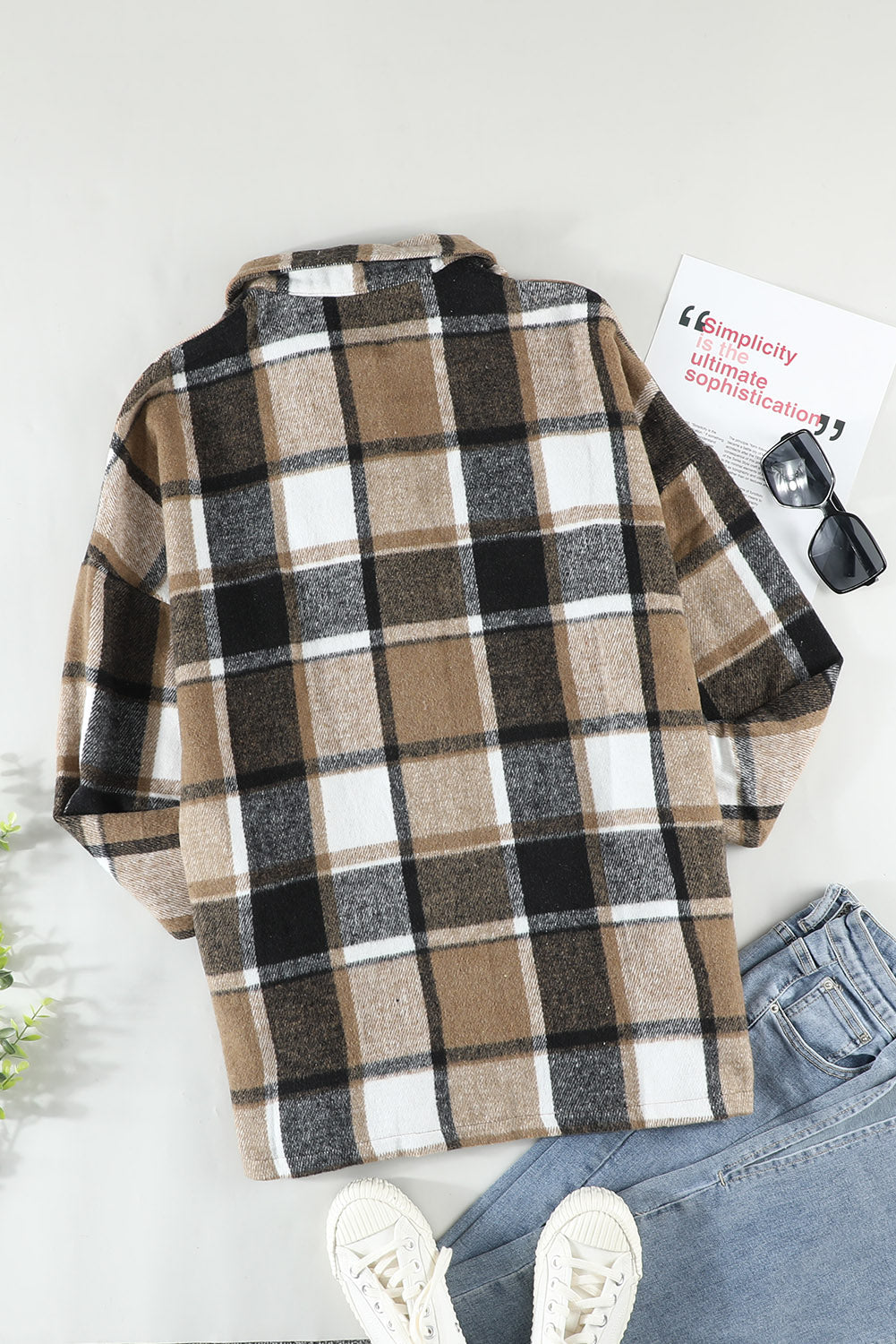 Plaid Print Buttoned Shirt Jacket Kiwidrop