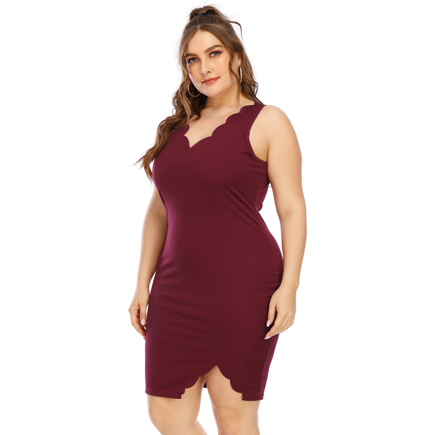 Plus Size Wave-Edged Sexy V-Line Women's Dress Kiwidrop