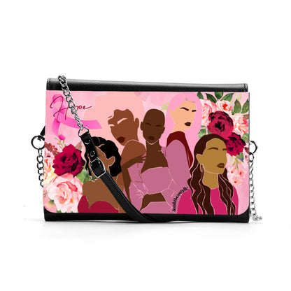 Women's Multifunctional Satchel｜ PU - Unity, Hope, Pink, Hot Pink, Burgundy, Roses, Breast Cancer Awareness, Women, Black, Hispanic, White, Hair, Smooth (Designed by Dunbi)