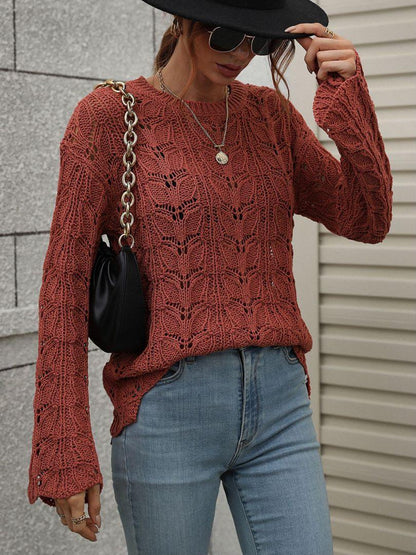 Openwork Dropped Shoulder Knit Top Trendsi